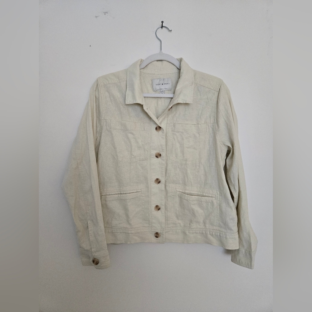 Lucky Brand Cream Linen Blend Minimalist Jacket Normcore Boxy Quiet Luxury M